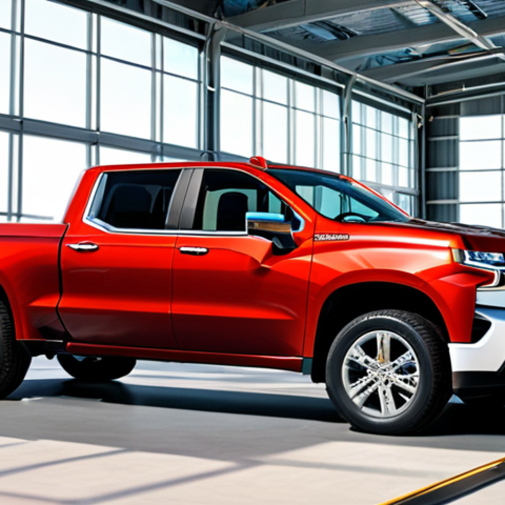 **

"A fully clothed professional engineer inspecting a gleaming, modern GM Chevrolet Silverado EV electric truck. The truck is parked in a sunny, eco-friendly research facility with solar panels in the background. Appropriate attire, safe for work, family-friendly, perfect anatomy, correct proportions, well-formed hands, natural pose, high quality."

**