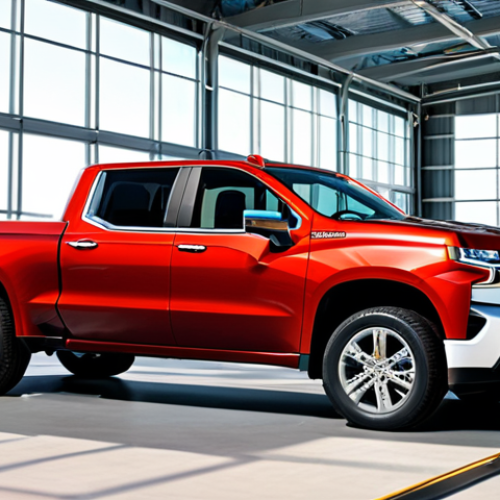 **

"A fully clothed professional engineer inspecting a gleaming, modern GM Chevrolet Silverado EV electric truck. The truck is parked in a sunny, eco-friendly research facility with solar panels in the background. Appropriate attire, safe for work, family-friendly, perfect anatomy, correct proportions, well-formed hands, natural pose, high quality."

**